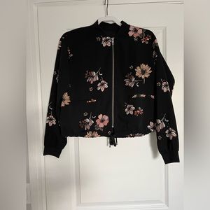 Flower print zip up jacket